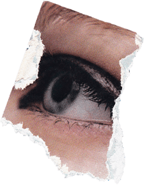 Torn paper cutout of a close-up eye