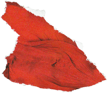Torn paper cutout of draped red fabric